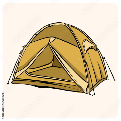 Simple Cartoon Camping Tent with Open Flap