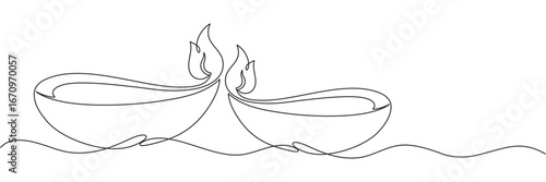 Diya diwali line art style on white background	