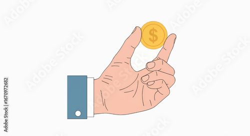 Hand holding a golden dollar coin, symbolizing financial success, investment, and wealth accumulation