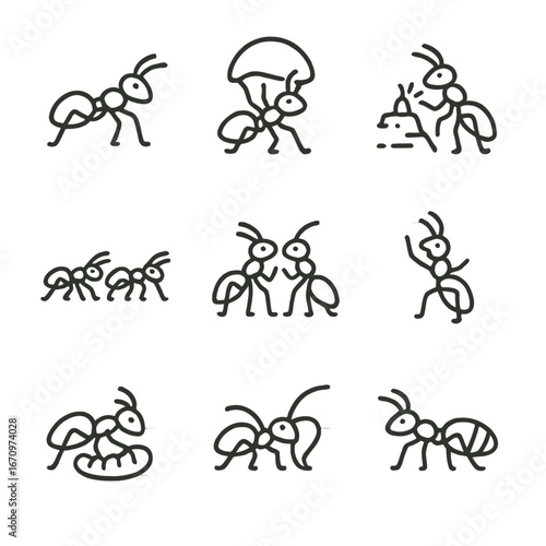 Ants Colony and Teamwork Icons