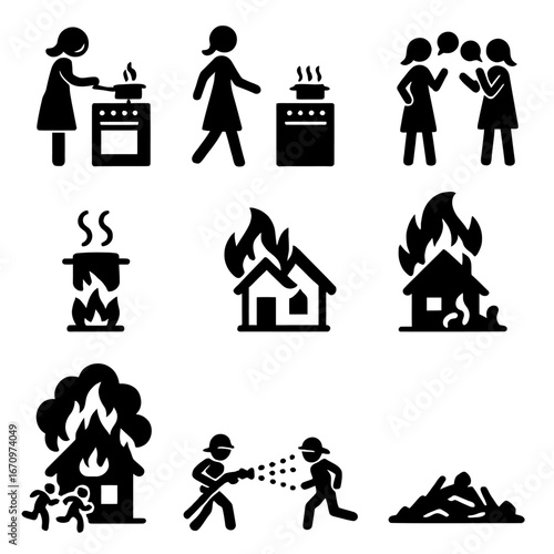 House Fire and Emergency Response Icons
