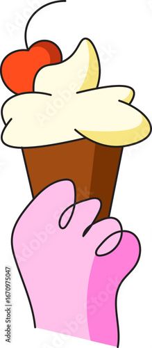 A Hand Holding A Cupcake Vector Flat Illustration