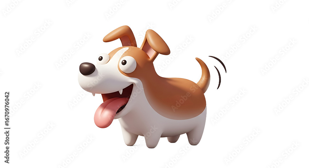 Fototapeta premium Cheerful Cartoon Dog with Brown and White Fur.