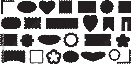 shape, frame, border, ribbon, tag, label, heart, square, rectangle, oval, circle, scalloped edge, decorative, design element, graphic, vector, silhouette, black, isolated, blank, empty, cutout, patter