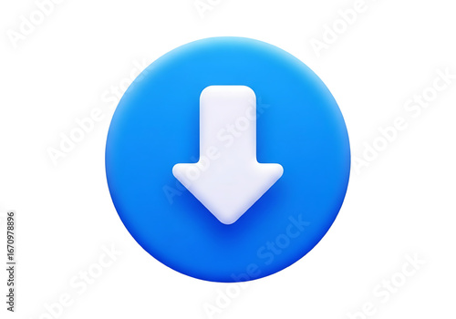 3d download icon on blue circle isolated png