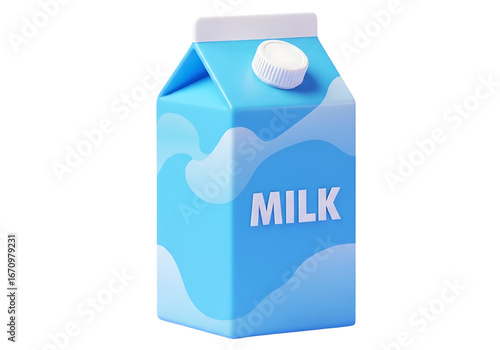 3d cartoon milk carton isolated on white background png