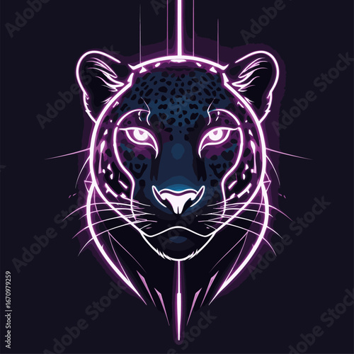 leopard head vector as neon logo