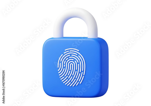 3d padlock with fingerprint icon for security concept png