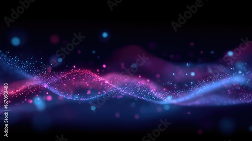 Abstract swirling digital particles in vibrant pink and blue hues