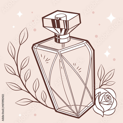 Luxury glass perfume bottle with flowers and a red Christmas decoration