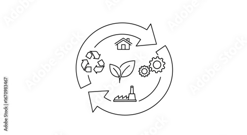 Circular Economy Illustration: Sustainable Resource Management for Environmental Protection and Industrial Ecology, Ideal for Educational Materials and Corporate Sustainability Reports