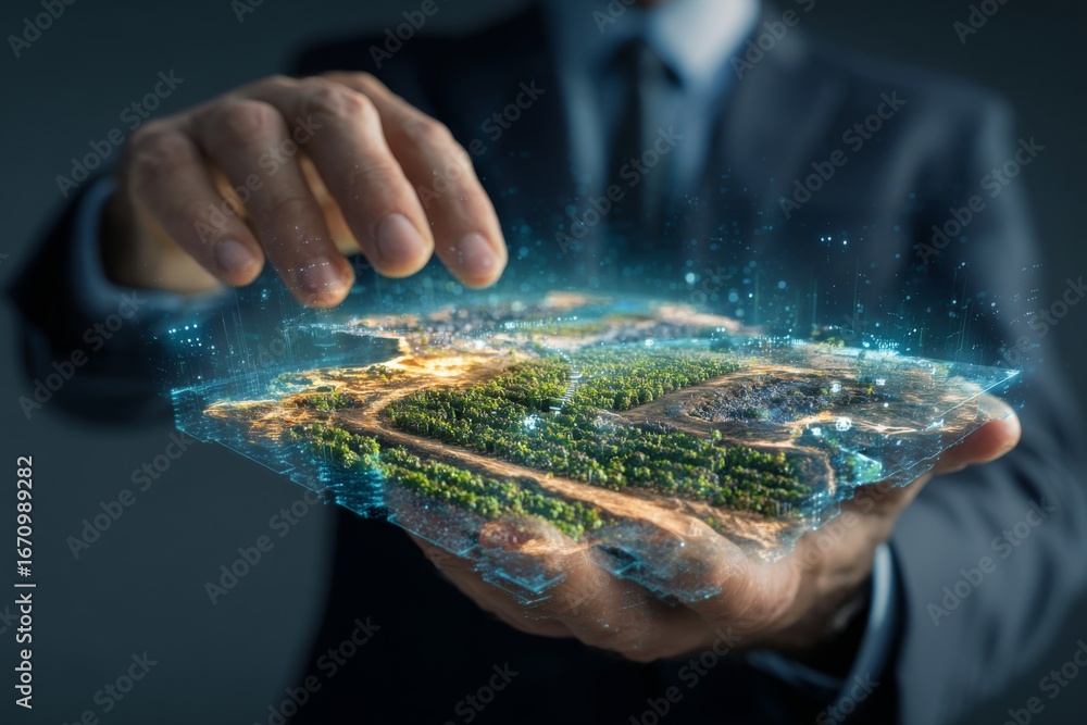 Obraz premium Business leader presenting holographic agricultural technology