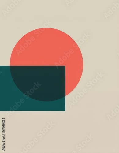 Free Download Minimalist Geometric Harmony Bold Coral Circle and Deep Teal Rectangle on a Clean Light Grey Background - GFXLoad