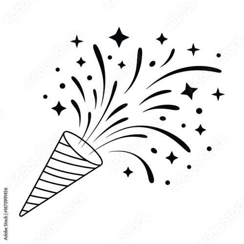 Party popper bursting with confetti, festive celebration vector graphic design.

