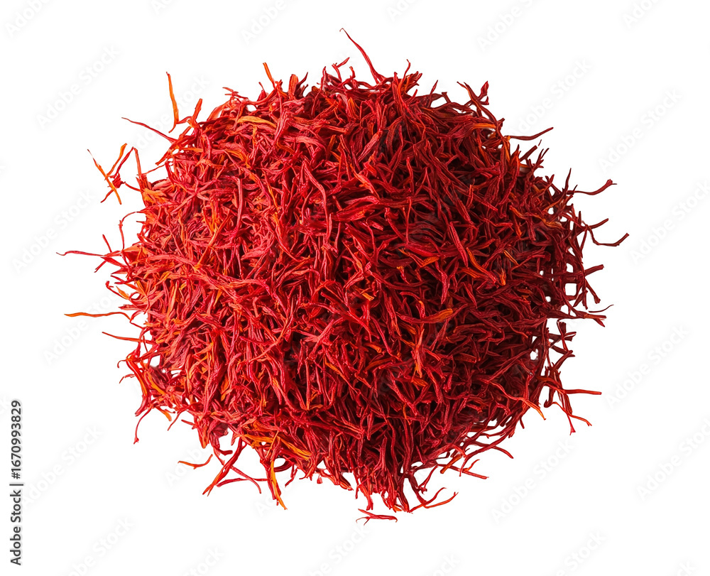 Fototapeta premium saffron thread in the wooden plate, isolated on the white background.