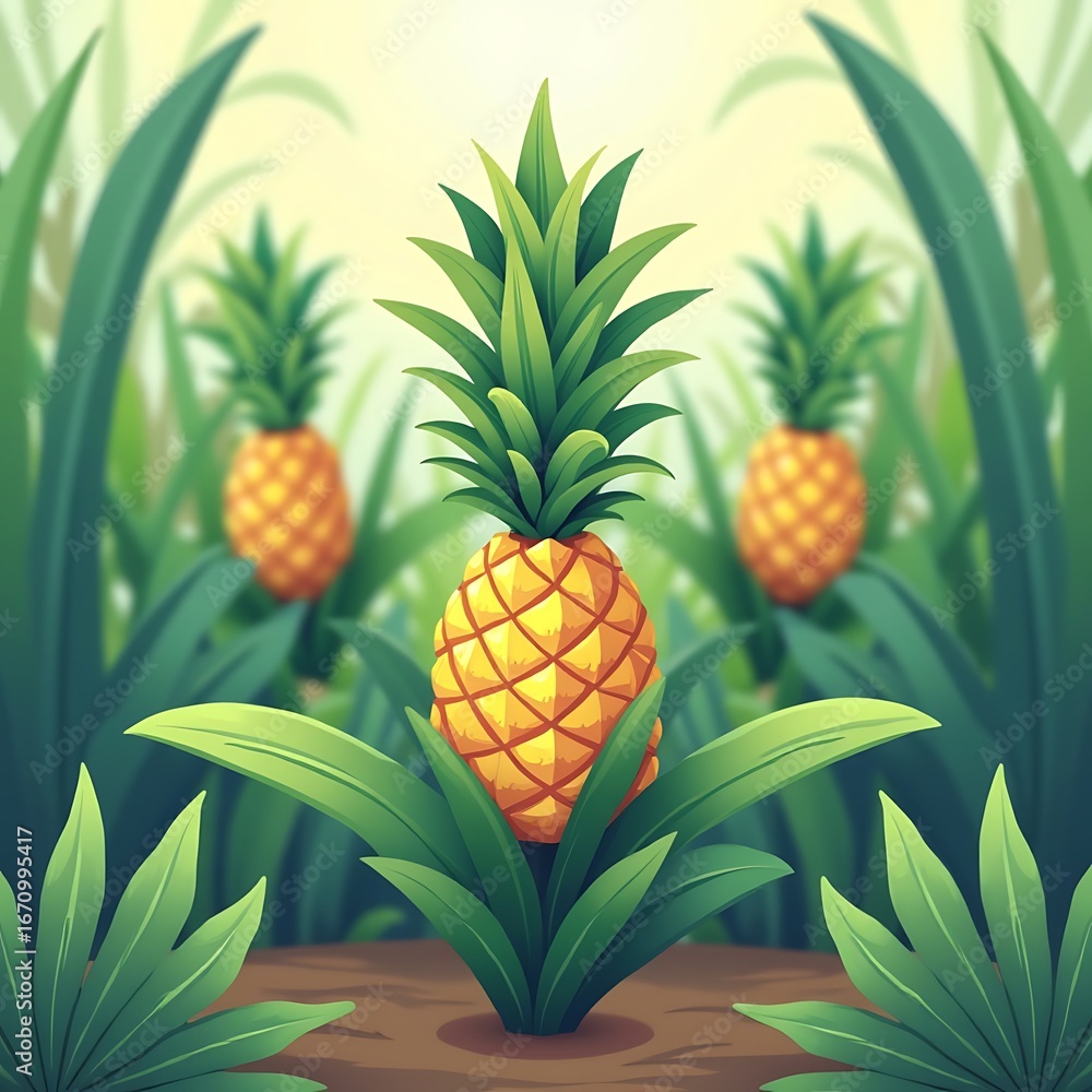 Fototapeta premium Pineapple Growing in Field - Tropical Fruit Harvest