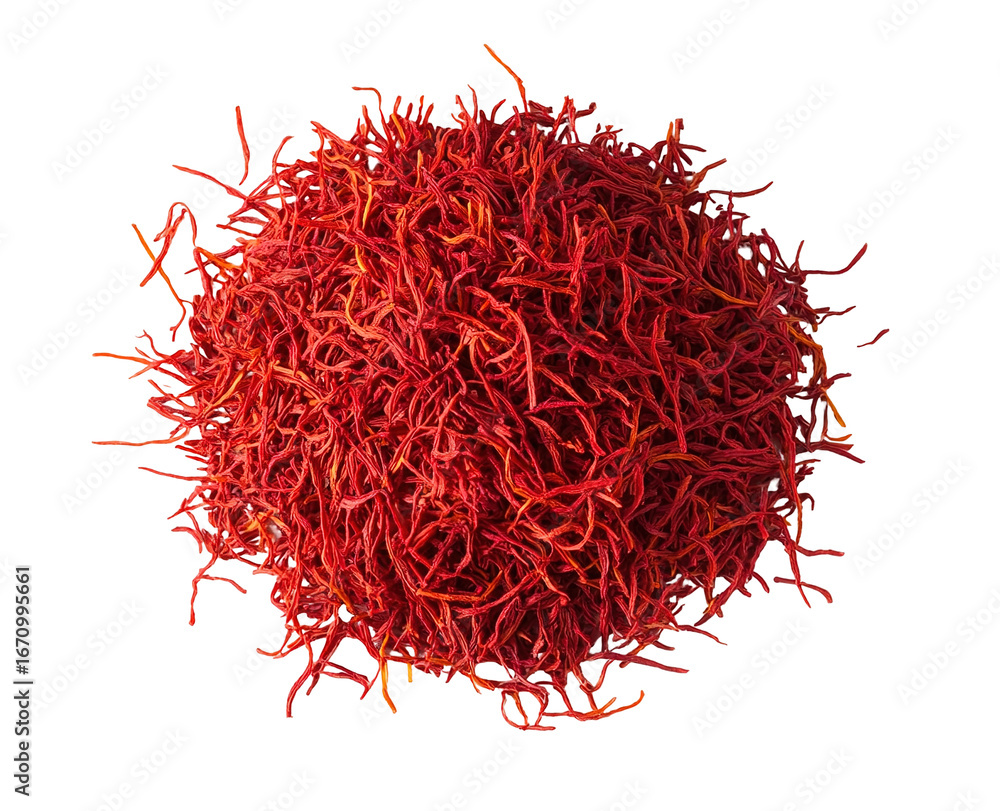 Naklejka premium saffron thread in the wooden plate, isolated on the white background.