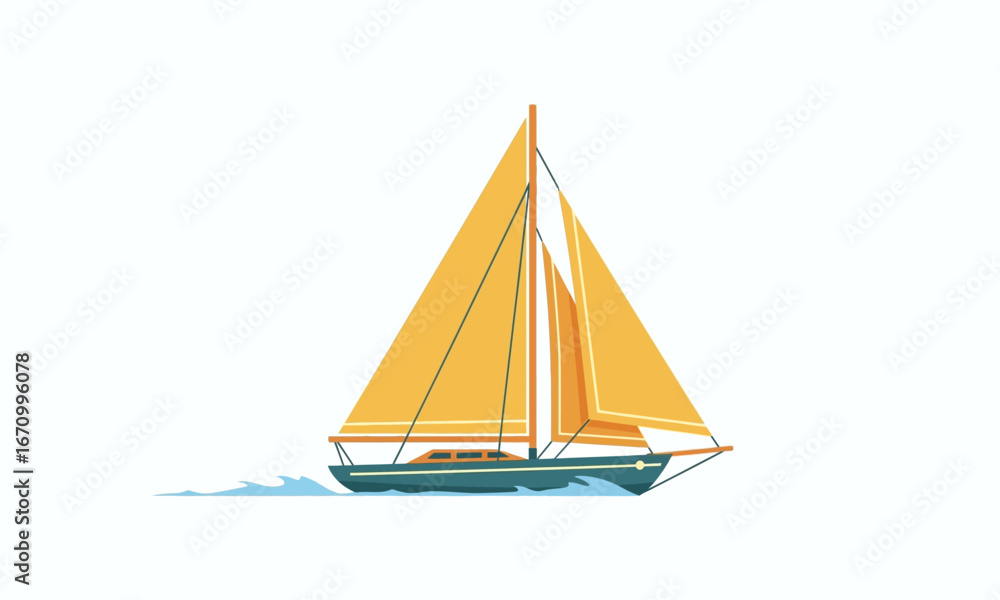 Fototapeta premium Classic Sailing Yacht with Orange Sails, Dark Hull, and White Wake.
