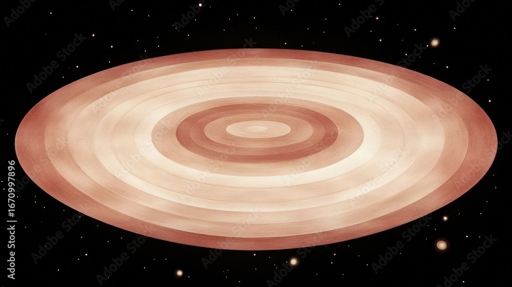 Fototapeta premium Abstract representation of a cosmic disk with concentric rings in a starry background.
