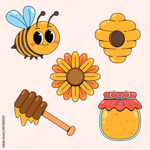 Bee and Honey Asset Illustration
