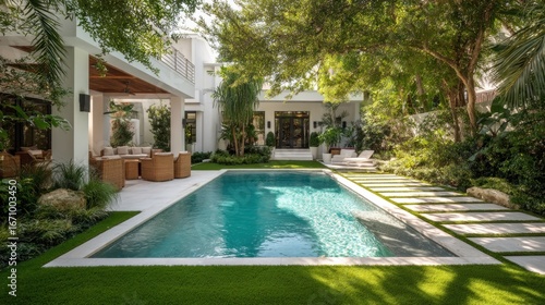 Wallpaper Mural Lush backyard pool oasis, featuring lounging and landscaping in a luxurious tropical home Torontodigital.ca