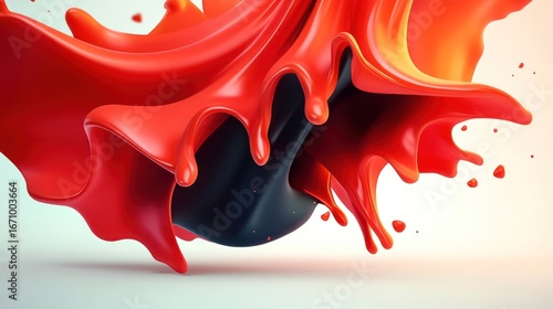 A dynamic splash of red and black liquid, showcasing fluid motion and vibrant color contrast.