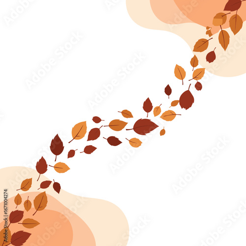 Gentle autumn breeze carrying colorful falling leaves across the frame in a beautiful design