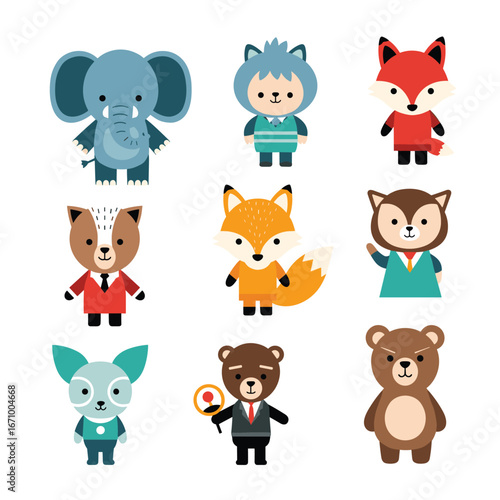 Charming collection of adorable cartoon animals dressed in stylish business attire for professional environments