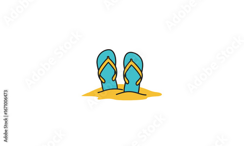 Pair of Colorful Flip-Flops in Sand Illustration.