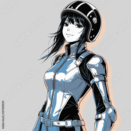 vector image of anime biker girl