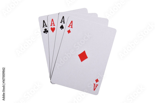 Set of four aces playing cards suits isolated on white background