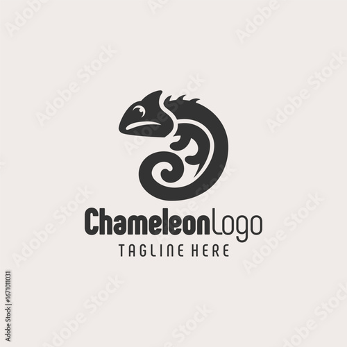 Monochrome Chameleon Illustration Black White