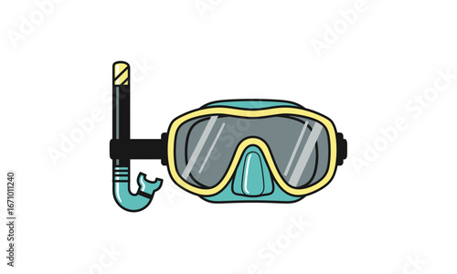 Teal Diving Mask and Snorkel Set, Cartoon Style Illustration.