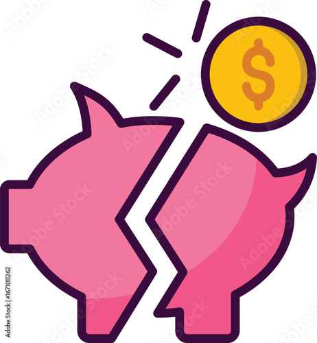 Piggy bank crisis financial lineal color icon
