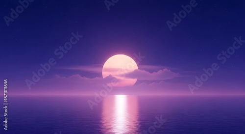Pink Sunset Over Calm Water.