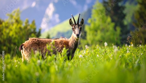 Fototapeta Naklejka Na Ścianę i Meble -  Chamois standing in Alpine meadow