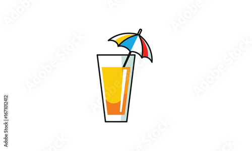 Vibrant orange drink in a tall glass with a colorful cocktail umbrella, vector illustration.
