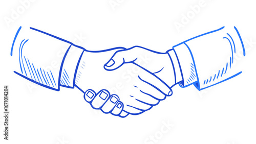 Blue handshake doodle on white background agreement business