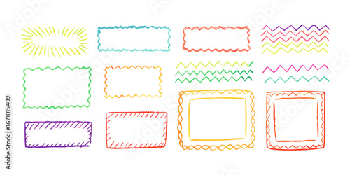 Colorful hand drawn doodle frames and borders doodles