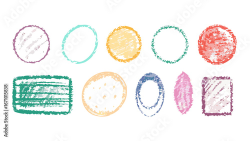 Colorful textured crayon chalk shapes vector