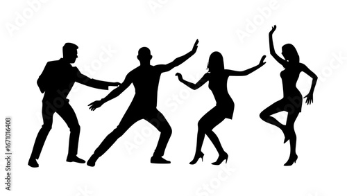 Couple dancing silhouettes in various poses dancers