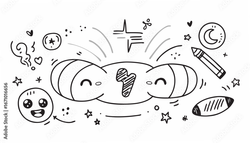 Obraz premium Cute doodle characters and objects stars