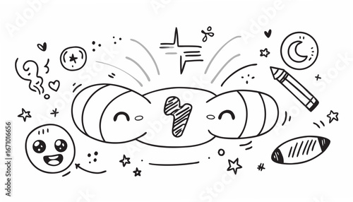 Cute doodle characters and objects stars