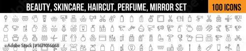 Beauty, Skincare, Mirror, Haircut Simple Icon Collection. Editable Stroke. Perfect for Graphics, Designs, Books, Adverts, Apps