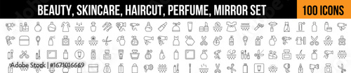Beauty, Skincare, Mirror, Haircut Line Icon Collection. Editable Stroke. Perfect for Graphics, Designs, Books, Adverts, Apps