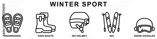 Winter sport outline icon set. contain snowshoes, rain boots, ski helmet, snow goggles and more. Vector for modern concept digital or print, car service, auto garage UI, UX, web and app development.