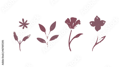 Dusty rose floral doodles ink brush strokes vector