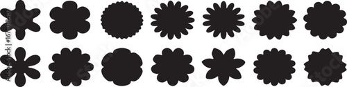 flower, star, bloom, petal, shape, silhouette, black, white, background, graphic, design, pattern, abstract, decorative, ornamental, collection, set, assorted, varied, unique, simple, modern, art, ill