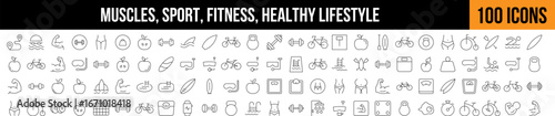 Sport and Fitness, Healthy Lifestyle Simple Icon Collection. Editable Stroke. Perfect for Graphics, Designs, Books, Adverts, Apps