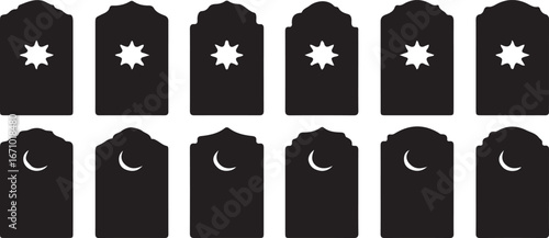 islamic, star, crescent, moon, symbol, religion, islam, night, sky, celestial, pattern, design, graphic, silhouette, black, white, background, collection, set, ornament, decoration, traditional, cultu